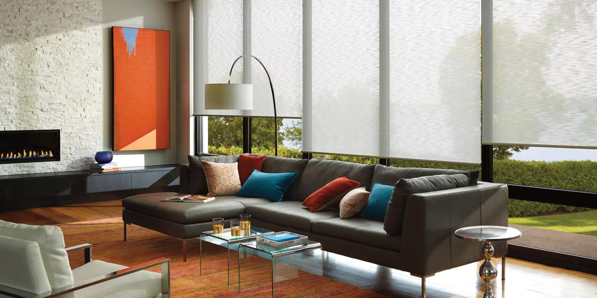 Alustra® Woven Textures® Roller Shades — Living Room