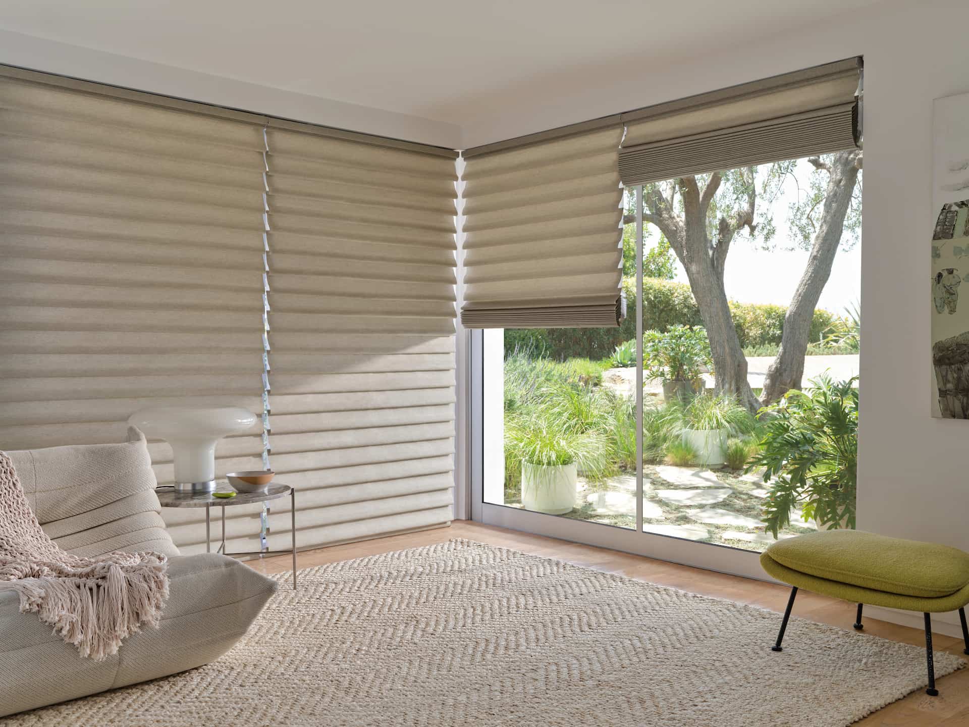 Vignette Roman Shades in a beautiful living room